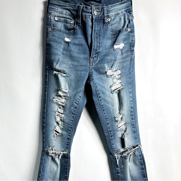 Aéropostale Sz 4 Short Medium Wash Denim Distressed Super High Rise Jeggings - Picture 2 of 7
